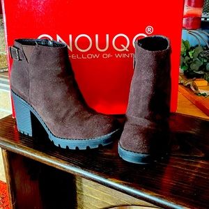 Brown Buckle Suede Bootie